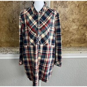 Tasha Polizzi Collection Shirt Dress Womens XL Plaid Flannel Western Blue Cream